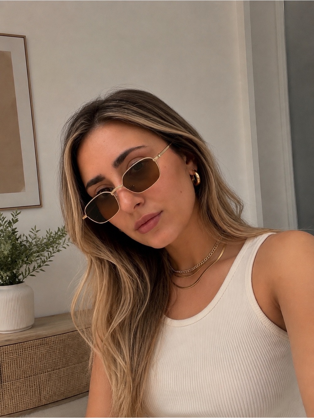 Gold Frame Brown Lens Women's Sunglasses - Unbranded